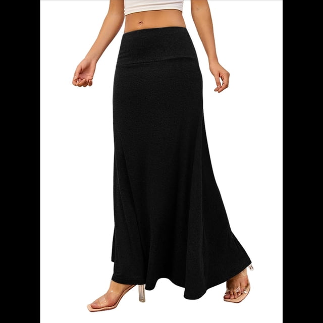 Faldas Casuales de Media Pierna para Mujer, Elásticas, Ultrasuaves, Holgadas, de Talle Alto y Estilo Formal. Negro L