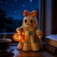 thumbnail image 7 of THOPBPRK Halloween Patchwork LED Light Decor, 7.8Inch Cute Bowtie Ghost Ornament for Couples, Battery-Operated Festive Tabletop Lamp for Halloween Home Living Room Decor,1Pack A, 7 of 7