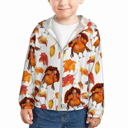 

Zeuib Thanksgiving Turkey Leaves Print Girls & Boys Sun Protection Hoodie with UPF 50+ Children’s Quick-Dry Jacket Perfect for Outdoor Activities-18 Months