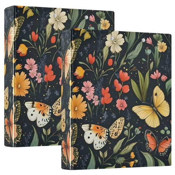 ALAZA Spring Butterflies Floral-a8 Hardcover 3 Ring Binder 1.5" Round Rings Interior Pockets Binders Organizer 2 Pack
