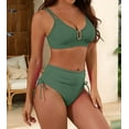 thumbnail image 5 of Womens High Waisted Swimsuits Tummy Control Swimsuits Cutout Crisscross Ruched Two Piece Bathing Suit Bikini Sets Green M, 5 of 8