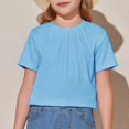 thumbnail image 4 of Girls Pleated T Shirts Short Sleeve Tops Tees (Sky Blue 10-12 Years), 4 of 9