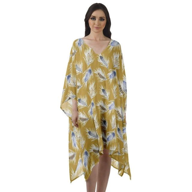 Moomaya Robe Mi-Longue de Plage en Georgette Courte pour Femmes, Caftan de Plage, Paréo de Bikini
