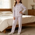 thumbnail image 2 of MKOSPLRT Plaid Pajamas Sets 3-16 Years Long Sleeve Button Down 2 Pieces Nightwear Shirt Pjs Bottoms Soft Lounge Set Sleepwear with Pocket, 2 of 9