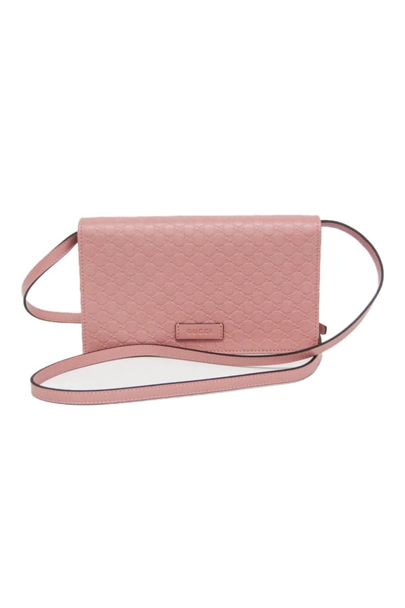 Pre-Owned Gucci MicroGuccissima 466507 Women's Leather Chain/Shoulder Wallet Pink