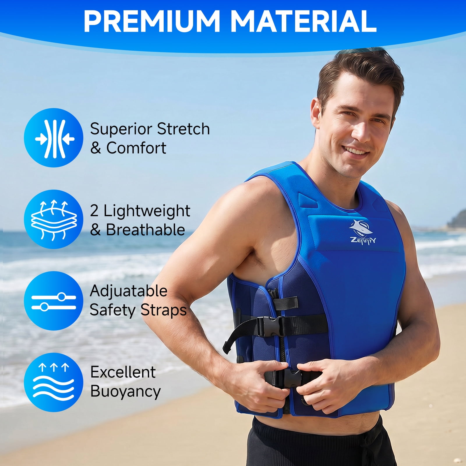 Adult Swim Vest Life Jacke, Women Men Float Jacket with Adjustable Straps & Secure Buckle for Boating Fishing Kayaking Beach Pool Water Sports