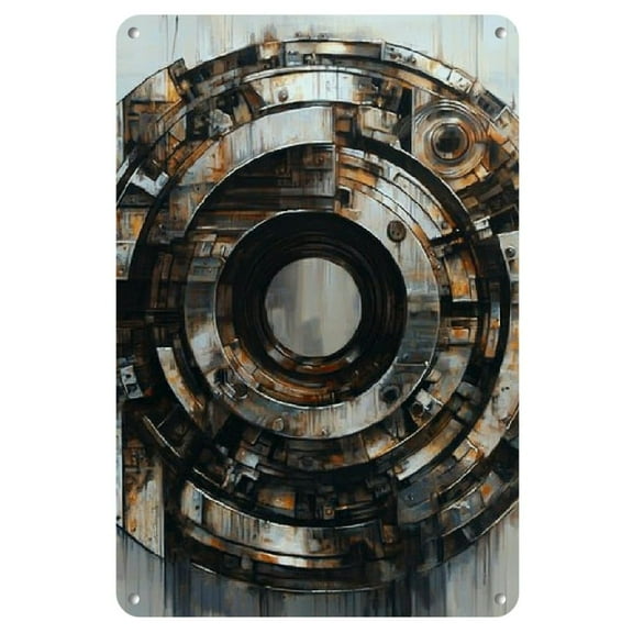 8"x12" Vintage-Inspired Metal Wall Art - Industrial Gear Design, Rustic Home Decor, Iron Tin Sign for Kitchen, Bedroom, Cafe & Bar, Bedroom Art Piece|Retro Wall Sign|Distressed Finish