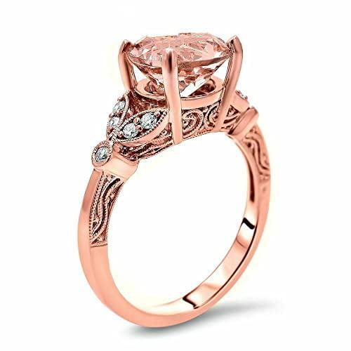 HeartsAndYou 2ct Natural Morganite Milgrain Filigree Solitaire Ring 100% 14k SOLID Rose Gold