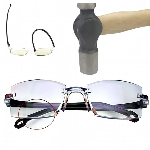 GJX 2026 New 1Pcs Men Women Rimless Reading Glasses Bifocal Far Near Anti Blue Light for Home,Office,Travel,Study