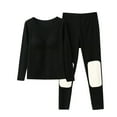 thumbnail image 2 of Antinious Women Plus Size Thickened Warm Long Sleeve Top With Removable Bra Crew Neck Knee Pad Pants Set,Pajamas for Women Set,Ladies Sleepwear Outfits,Black,L, 2 of 3
