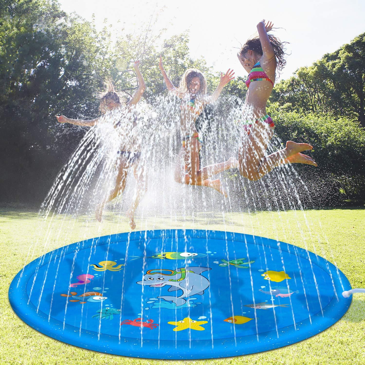 Fun Summer Spray Toys SSBH Sprinkle & Splash Play Mat 68in Diameter Inflatable Splash Pad Outdoor Water Toys for Children Kids Toddlers Boys and Girls 