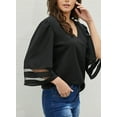 thumbnail image 6 of Sidefeel Women Summer Loose 3/4 Sleeve T Shirt Blouses Sexy V Neck Plain Hollow Out Tunic Tops Shirts XL 16-18, 6 of 6