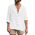 thumbnail image 1 of Kmbangi Men Long Sleeve Shirts Solid Color Loose Casual Button down Tops with Pockets Spring Clothes for Beach Streetwear, 1 of 9