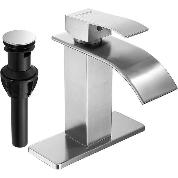 Fransiton Brushed Nickel Waterfall Bathroom Faucet Lavatory Single
