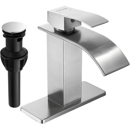 fransiton brushed nickel waterfall bathroom faucet lavatory single handle 1 or 3 hole bathroom sink faucet washbasin faucet with deck and pop-up drain