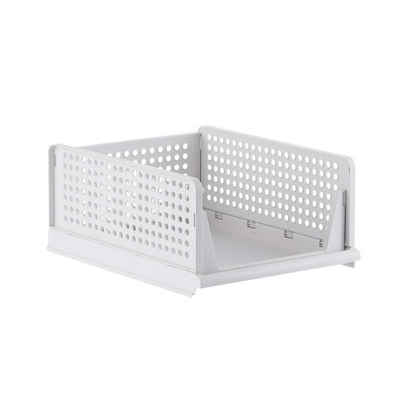 Multi-Functional Stackable Plastic Storage Bins White Durable Closet Organizers for Wardrobe Kitchen Bathroom and Office