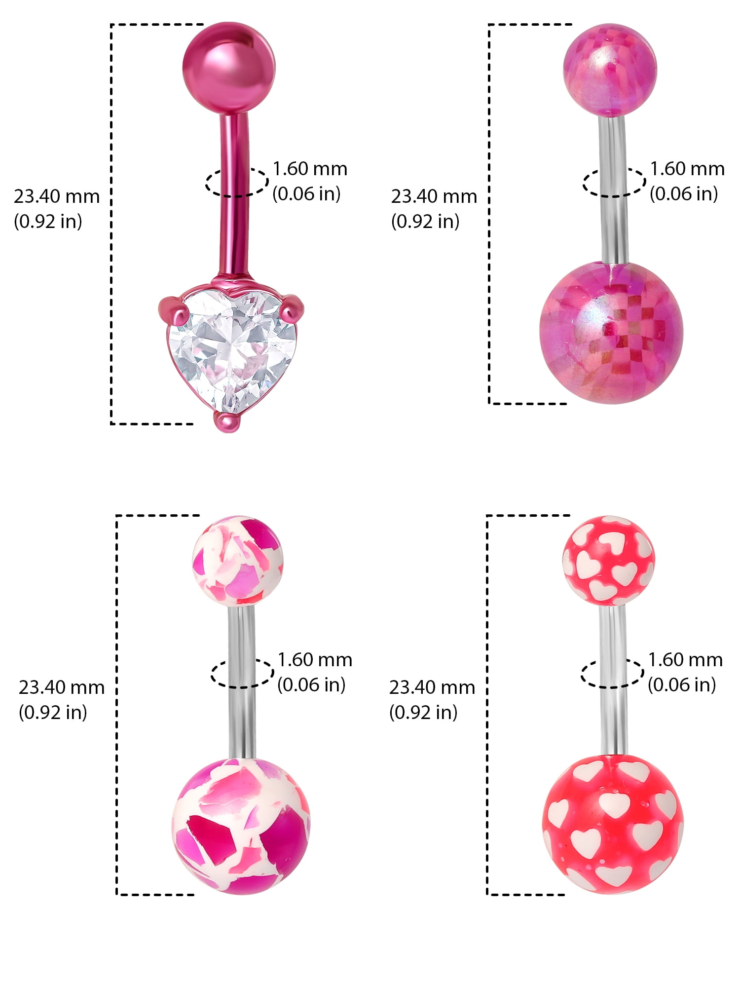 Hotsilver Women's 14G Surgical Steel Curved Barbells with Colorful Patterned Balls