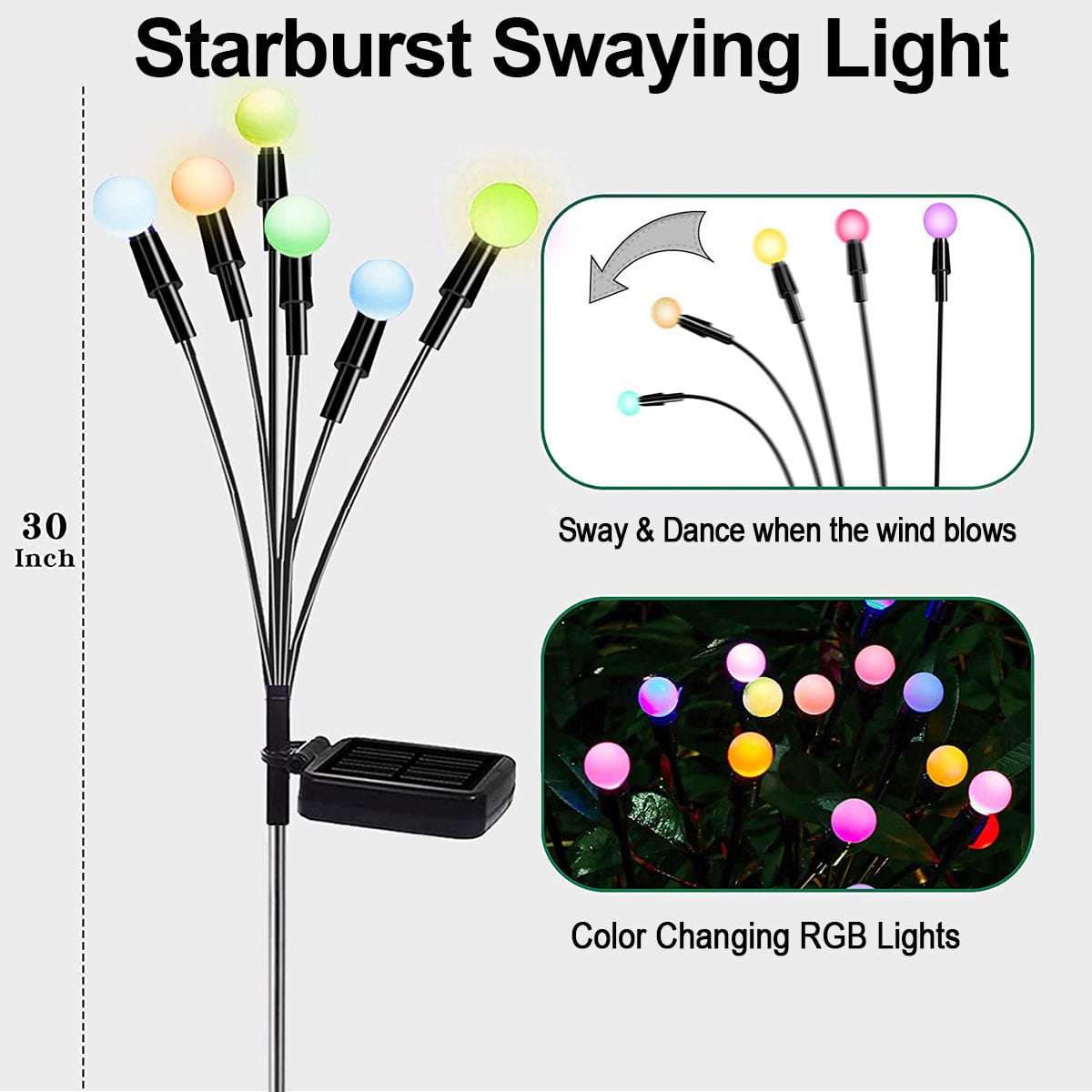 DooYard Solar-Gartenleuchten – Schwingende Starburst-Lichter, Farbwechsel, Windbewegt & Wetterfest