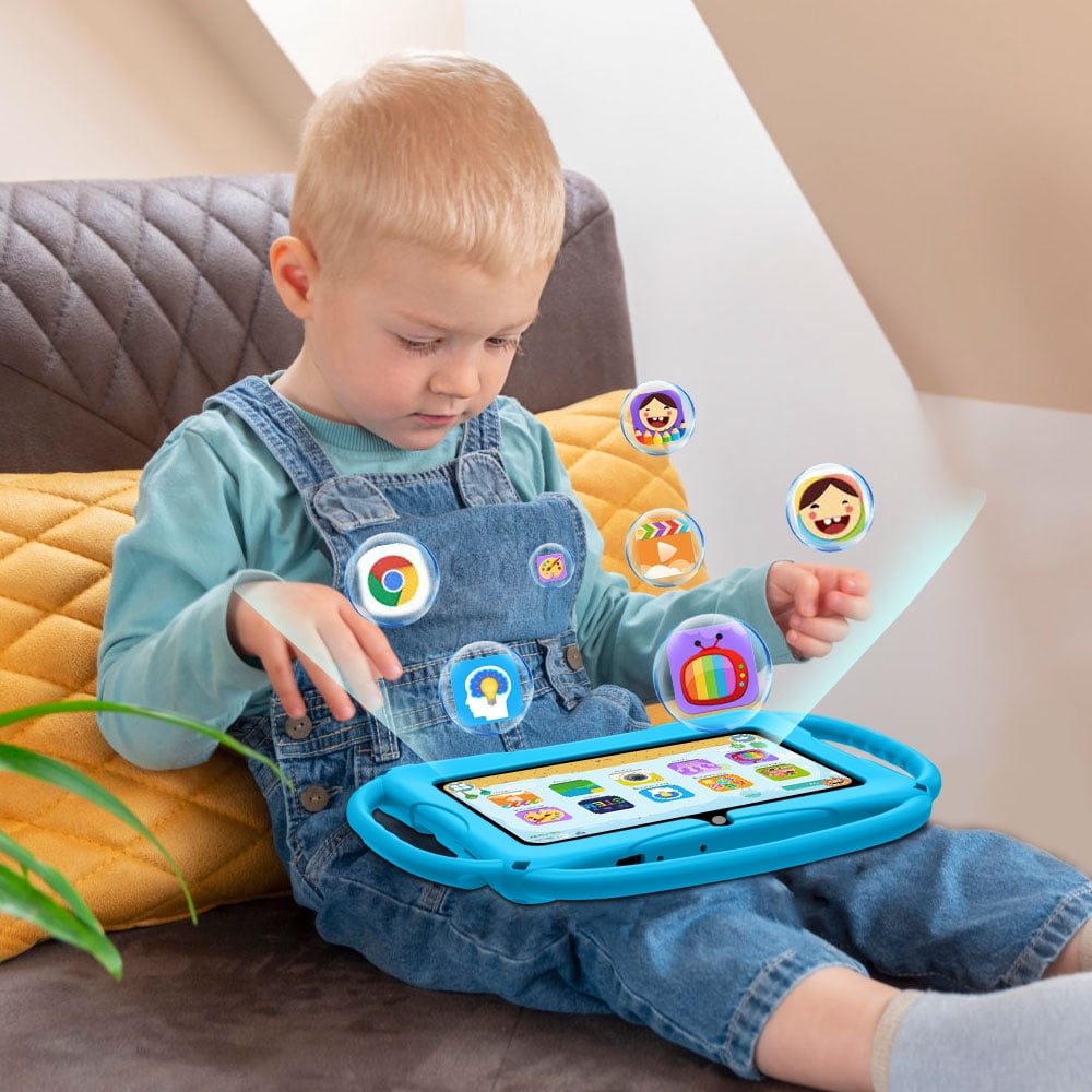Kids Tablet 7 inch Android 11, 6GB RAM 32GB ROM, 512GB Expandsion, with Parental Control, WiFi, Bluetooth, Dual Camera with Silicone Case, 1PCS(light blue)