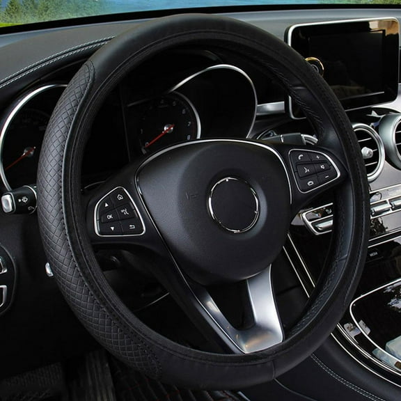 Crazyview Microfiber Leather Steering Wheel Cover – Universal 15 Inch, Non-Slip, Easy Install(Black)
