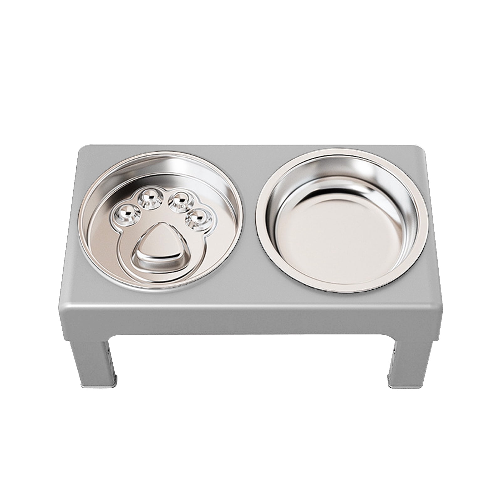 Elevated Dog Bowls Stand with Slow Feeder and 2 Stainless Steel Dishes, Height Adjustable Non-Slip Base Raised Pet Feeder for Most Sizes, Gray