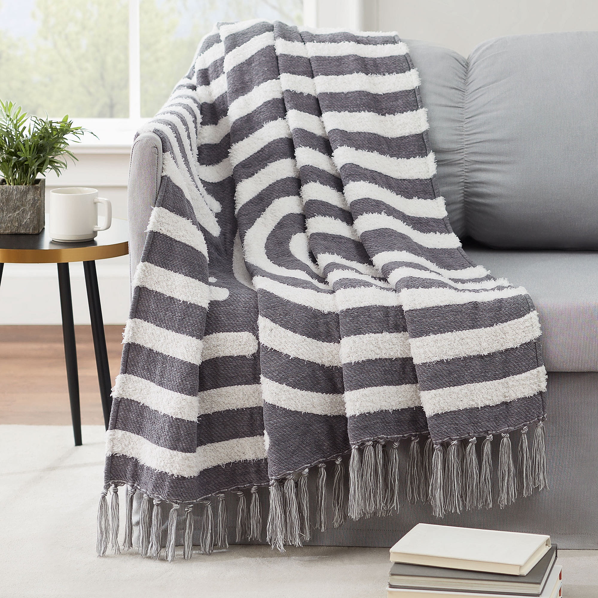 Better Homes & Gardens Textured Cozy Woven Chenille Throw, 50"x72", Grey Arch