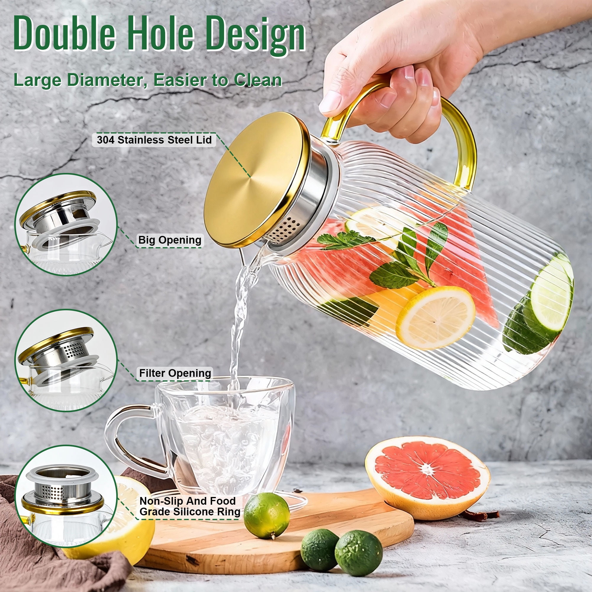 Soulgenix Glass Pitcher, 68oz Pitchers with Lid and Handle-2Pack, Glass Carafe for Hot/Cold Water, Large Iced Tea Pitcher for Coffee, Juice and Homemade Beverage