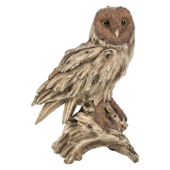 Hi-Line Gift 87650-B Driftwood Barn Owl On Stump Statue