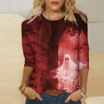 thumbnail image 2 of VKOYWKM Women Tops Halloween 3/4 Sleeve T-Shirts Halloween Graphic Casual Crew Neck Fall Tunic Top, 2 of 6
