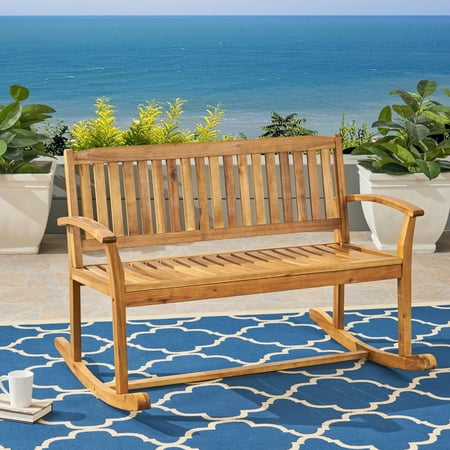 Noble House Regatta Modern Acacia Wood Patio Rocker in Natural Finish