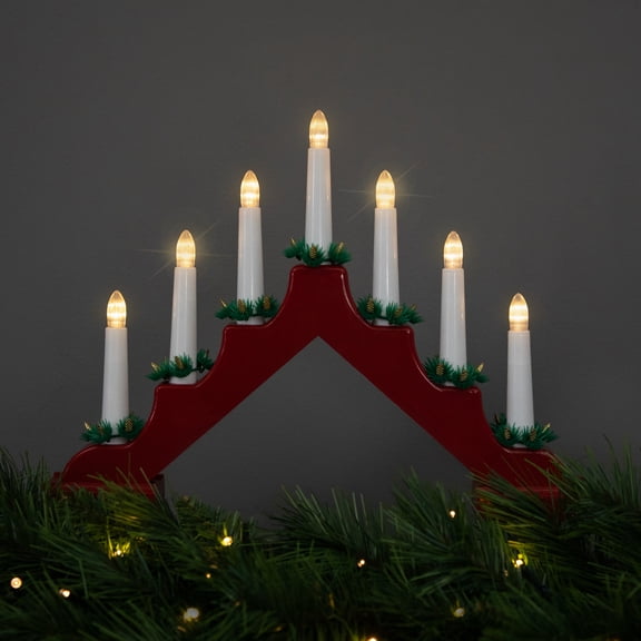 Northlight LED Lighted Christmas Candelabra Bridge - 13" - Red Base - C6 Clear Lights