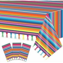 3Pcs Mexican Serape Fiesta Tablecloth Decorations, 108" x 54" Plastic Cinco De Mayo Table Cloth Mexico Colorful Ponchos Table Cover Favors for Taco Night Festive Dia De Los Muertos Supplies