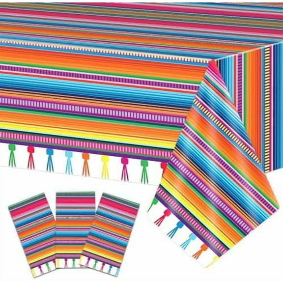3Pcs Mexican Serape Fiesta Tablecloth Decorations, 108" x 54" Plastic Cinco De Mayo Table Cloth Mexico Colorful Ponchos Table Cover Favors for Taco Night Festive Dia De Los Muertos Supplies