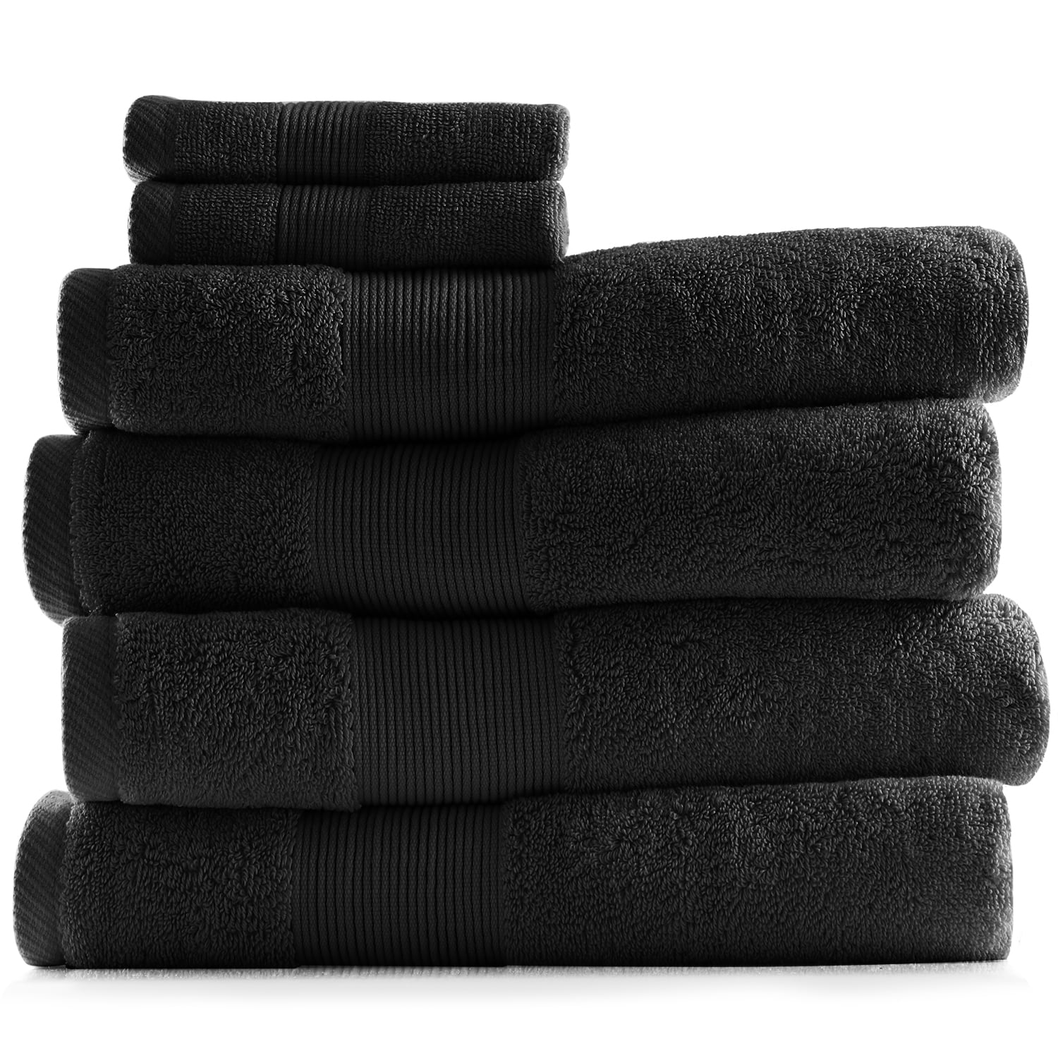 Clara Clark Bath Towels Set, 100% Cotton Luxury Softness 6 Pc Set, Black