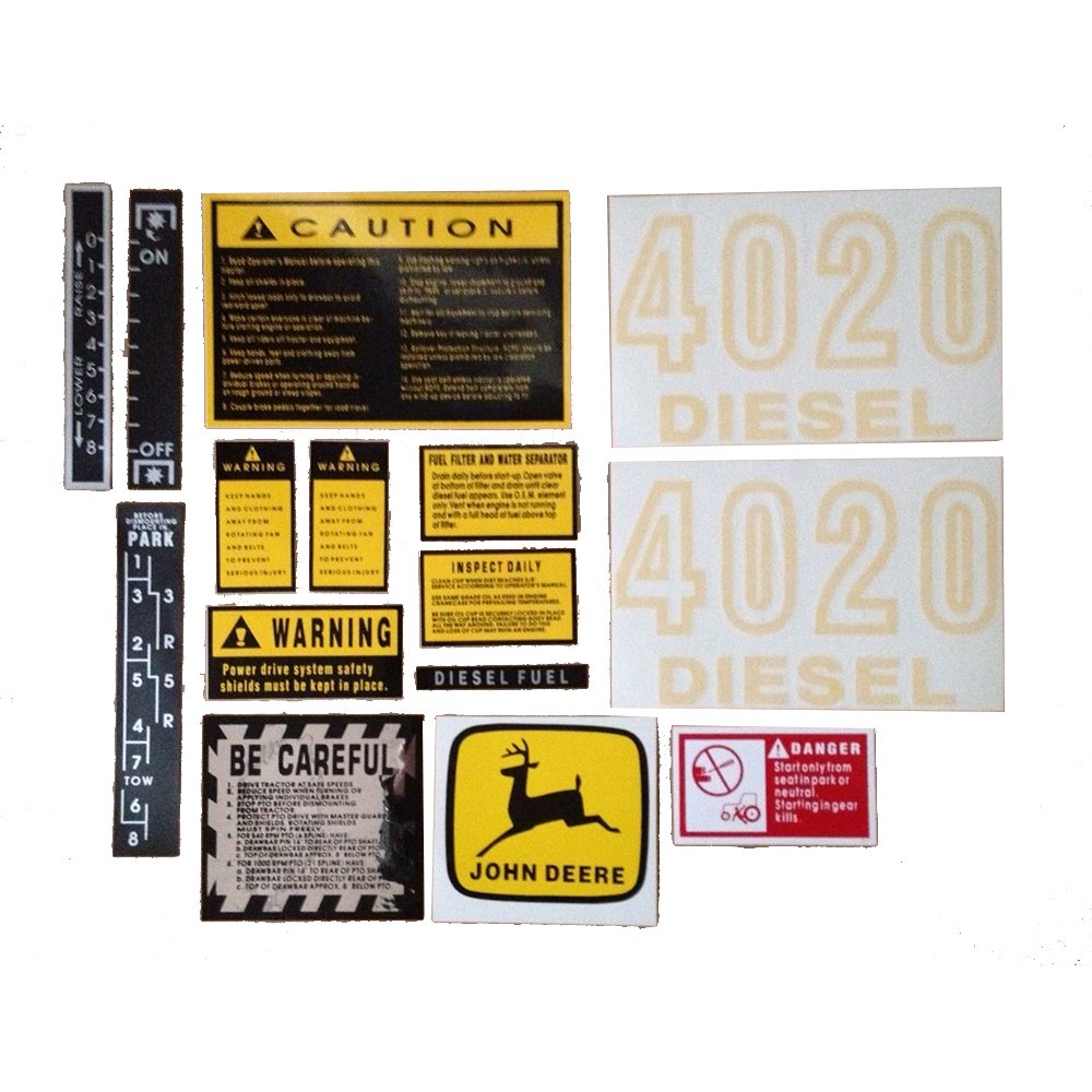 JD417S New Tractor Hood & Safety Decal Set Made to Fit John Deere 4020