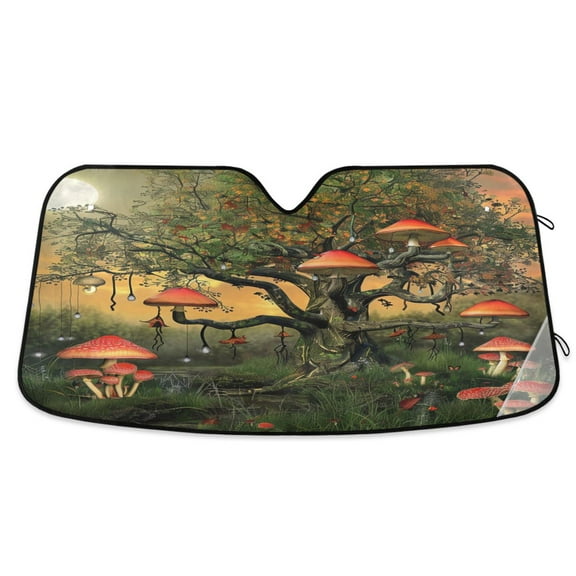 ALAZA Magic Mushroom on Tree Windshield Sun Shade Car Foldable Sun Visor Block UV Rays Protector 55"x27.6"