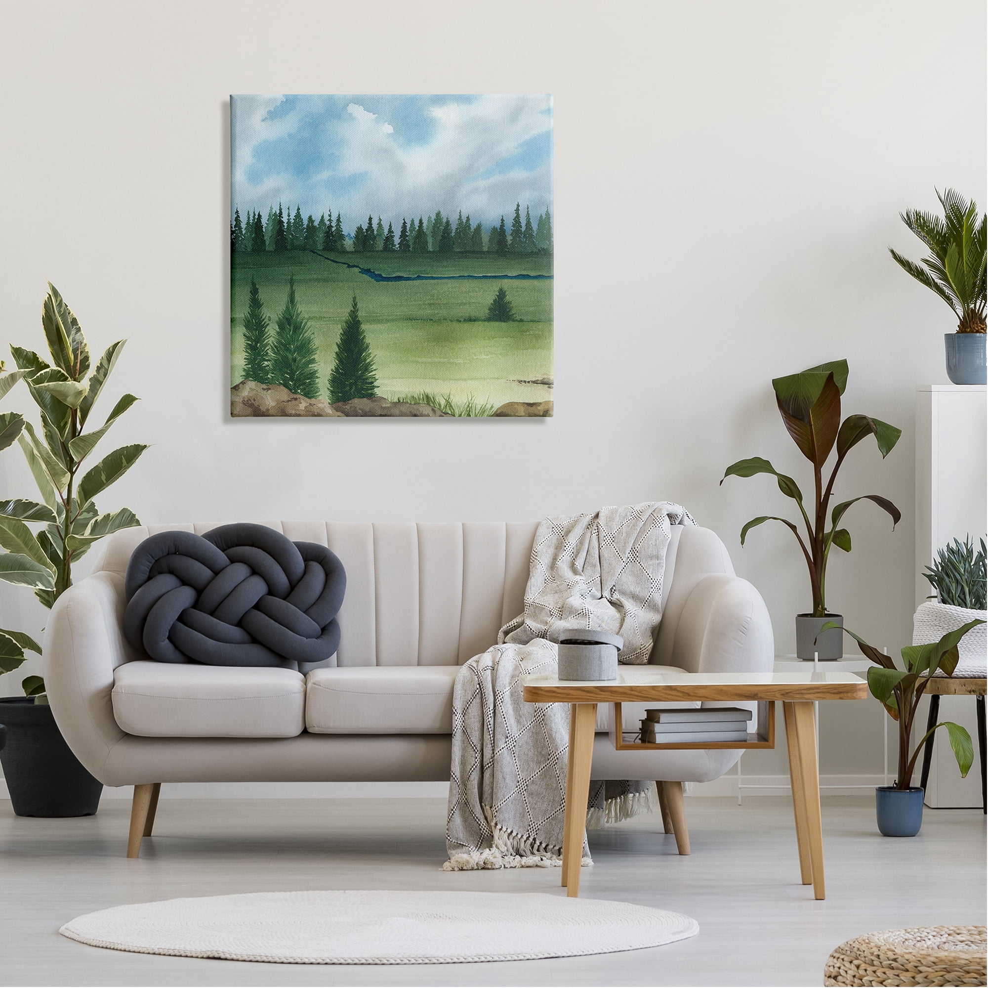 Stupell Distant Stream Grassland Trees Landscape Painting Gallery Wrapped Canvas Print Wall Art