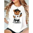 thumbnail image 1 of Playera de manga corta para mujer, estampado en color sólido, cuello redondo, estilo casual, para verano, estilo casualWomen's Trendy Bear with Hat Graphic Tee - Casual Round Neck Short Sleeve, Comf, 1 of 6
