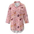 thumbnail image 4 of Xoenoiee Pink Rooster Chicken Butterfly Bee Floral Print Womens Button Down Shirts Long Sleeve Blouse Tunic Tops Cover Up Shirt Side Split Loose Beach Bikini Dress, 2XL, 4 of 7