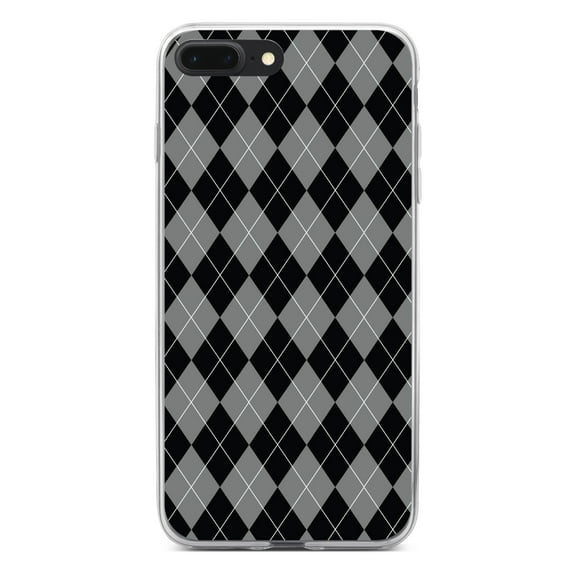DistinctInk Clear Shockproof Hybrid Case for iPhone 7 PLUS / 8 PLUS (5.5" Screen) - TPU Bumper, Acrylic Back, Tempered Glass Screen Protector - Black Grey White Argyle