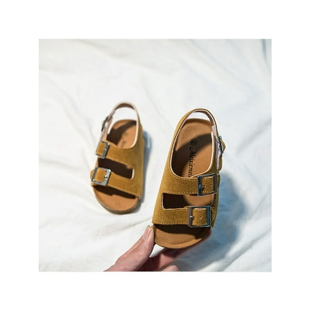

Fangasis Child Flats Magic Tape Summer Sandal Open Toe Sandals Girls Casual Shoe Beachside Breathable Beach Walking Khaki 13C