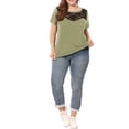 thumbnail image 2 of Unique Bargains Juniors' Plus Size Lace Insert Short Sleeves Round Neck Top 4X Army Green, 2 of 6