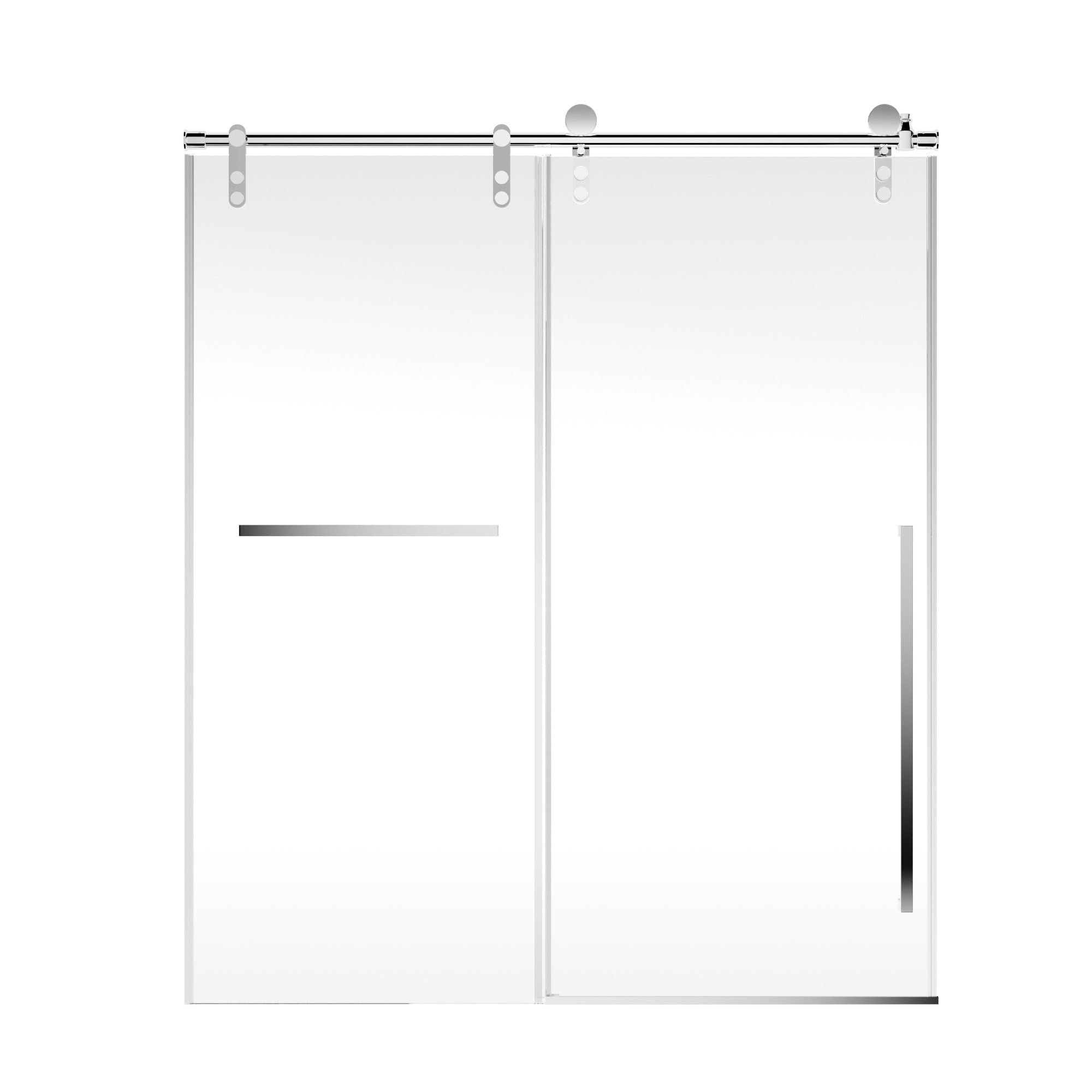 MAYEERTY Frameless Sliding Shower Door, Chrome Screen, 5/16" Tempered Glass with Explosion-Proof Film, Waterproof & Reversible Installation