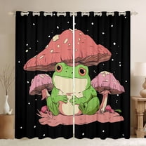 Feelyou Kawaii Frog Prince Black Out Curtains for Teem, Pink Jungle Mushroom Curtains Pack of 2 (42x63 Each), Cute Cartoon Theme Bedroom Curtains, Blackout Curtains Bedroom Decor