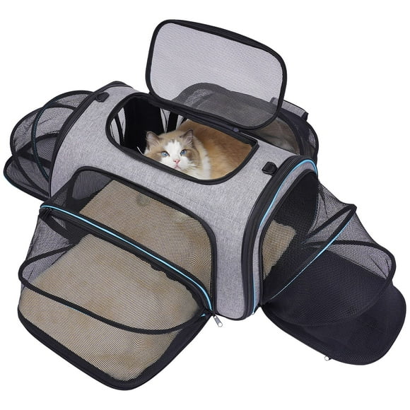 Porta mascotas Siivton aprobado por aerolíneas con cuatro costados suaves expandibles forro polar para gatos cachorros y perros pequeños