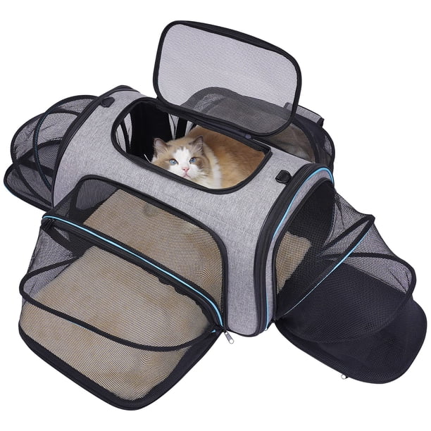 Porta mascotas Siivton aprobado por aerolíneas con cuatro costados suaves expandibles forro polar para gatos cachorros y perros pequeños
