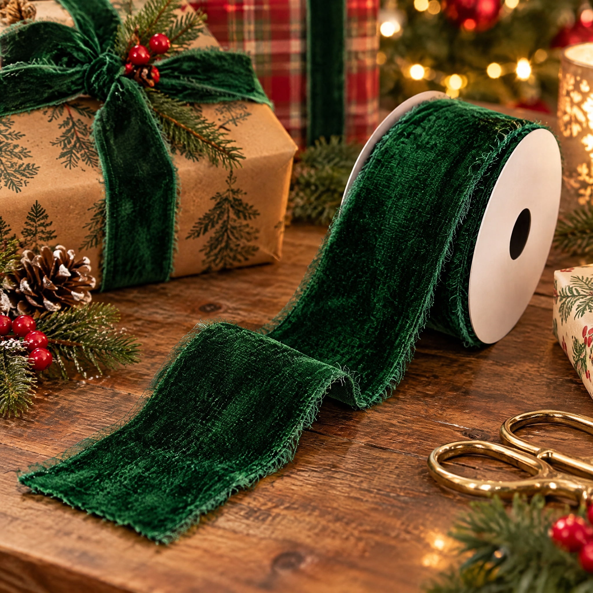 My Texas House Green Velvet Christmas Ribbon, 12'