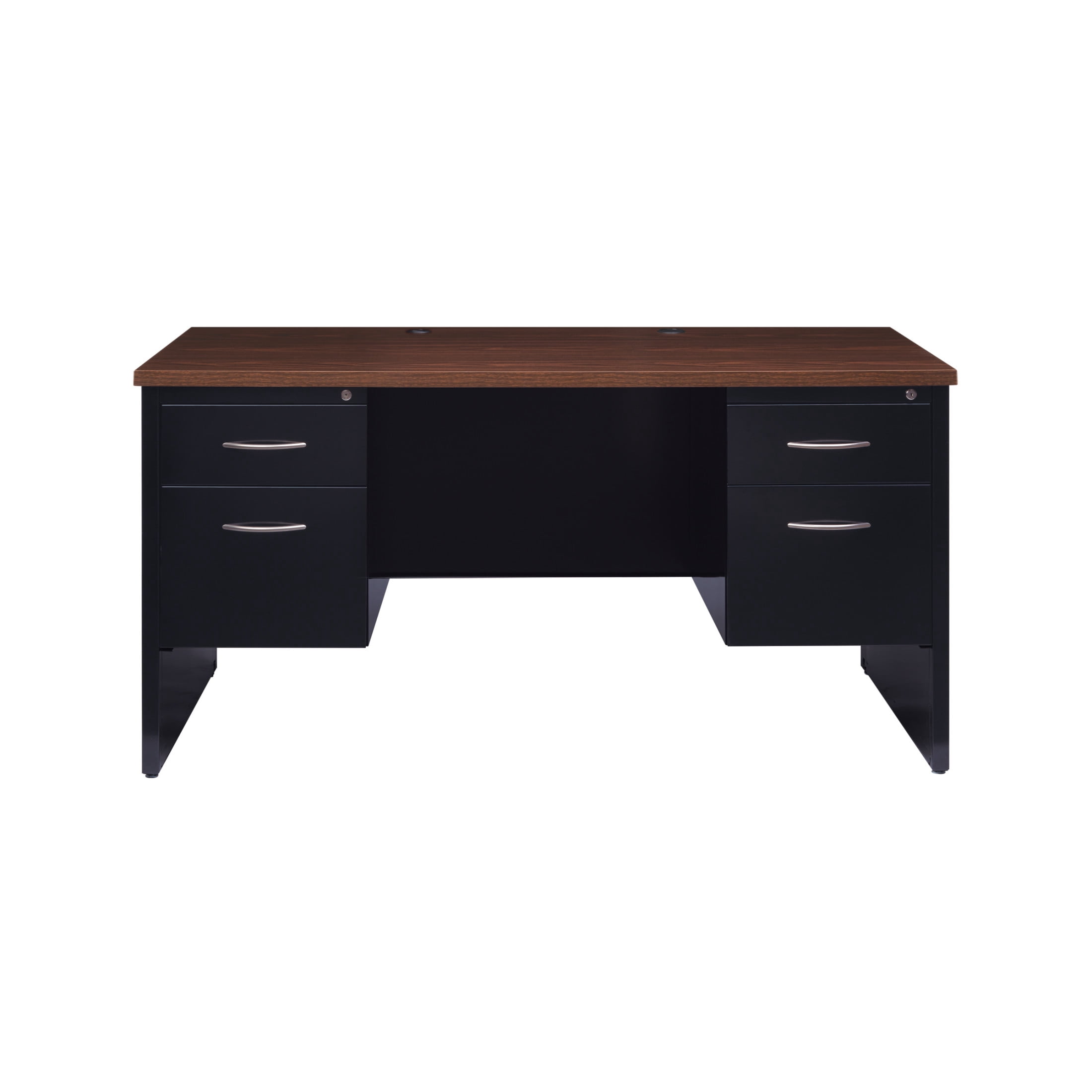 Hirsh 30D x 60W Double Pedestal Metal Desk Arch Pull Handles Black/Walnut