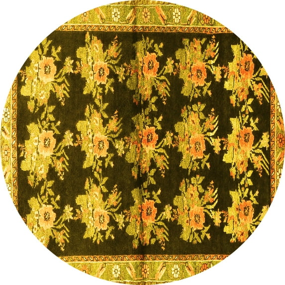 Ahgly Company Machine Washable Indoor Round Persian Yellow Traditional Area Rugs, 8' Round