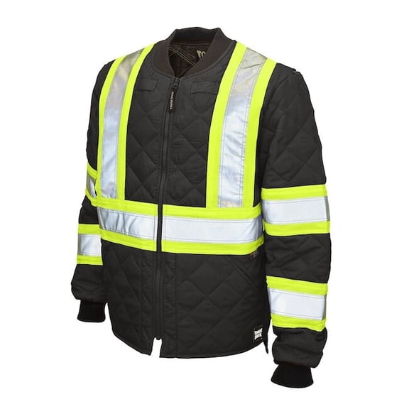 Tough Duck Men's Hi-Vis Quilted Safety Jacket, 100% Polyester, Black, S S43211